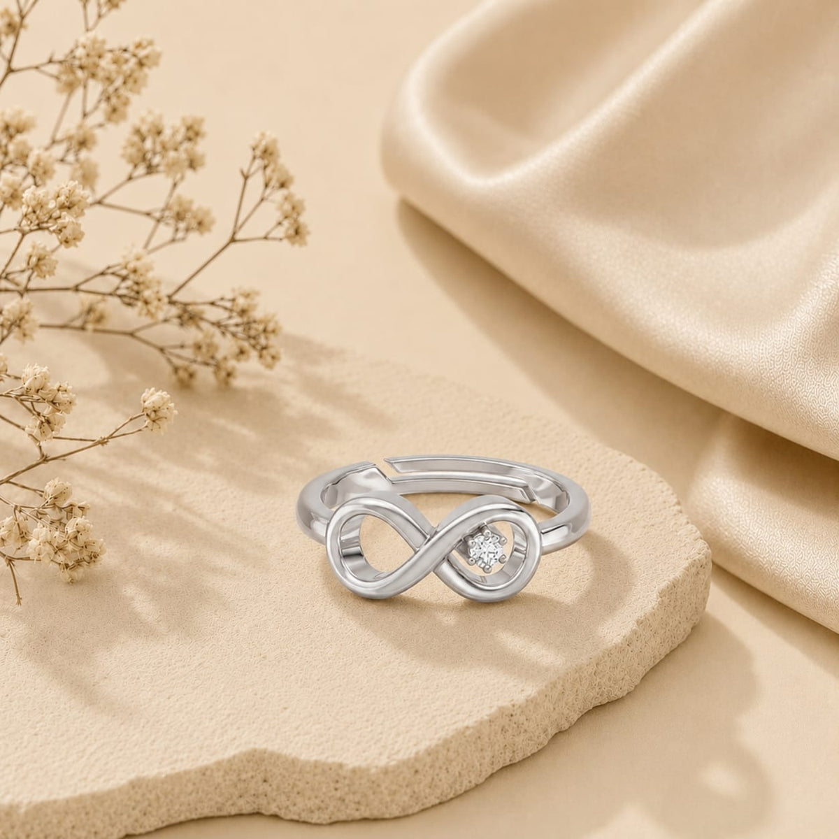Infinity Loop Solitaire Rhodium Plated Ring