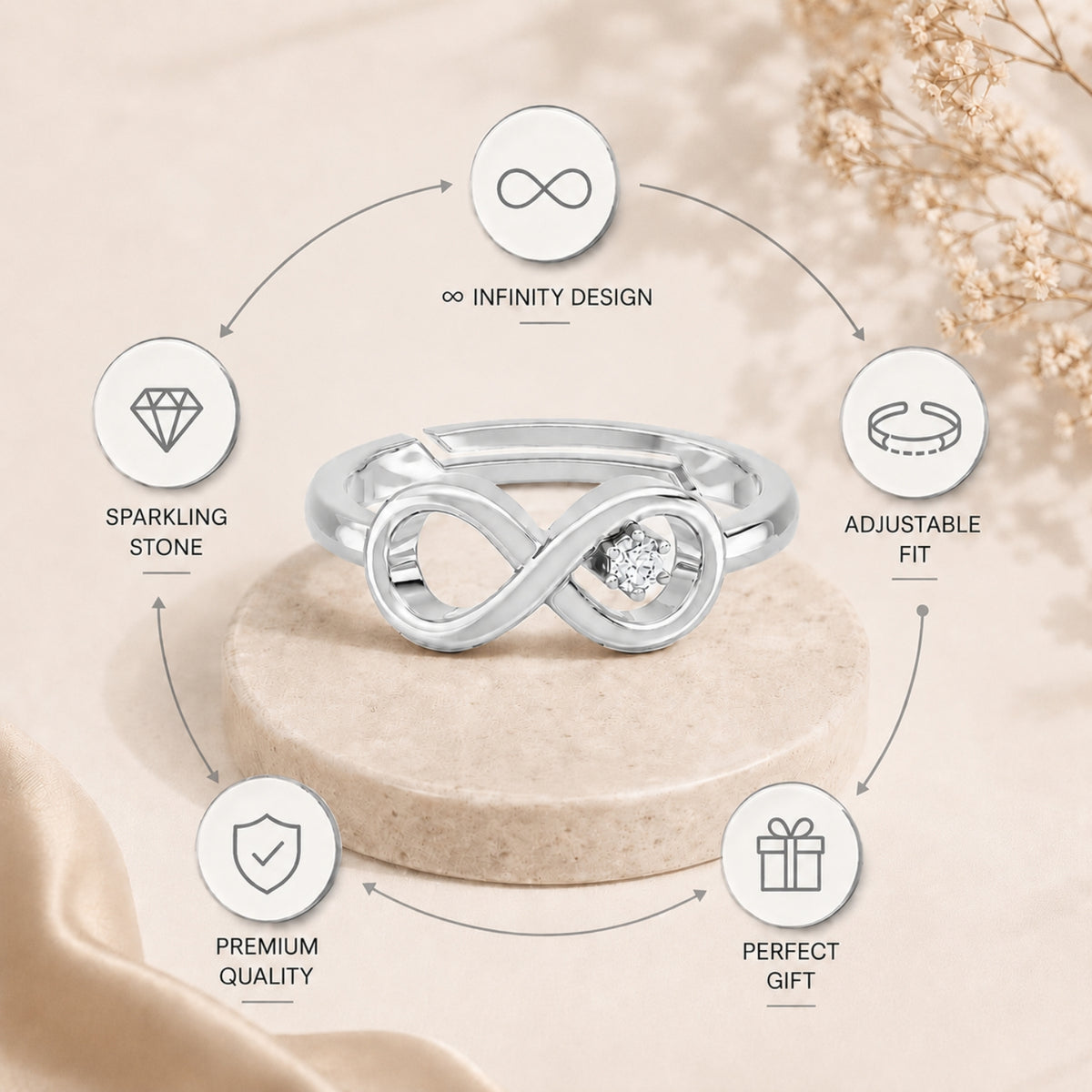Infinity Loop Solitaire Rhodium Plated Ring
