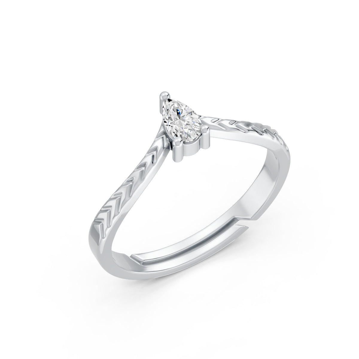 Pear-Cut Solitaire Chevron Rhodium Plated Ring