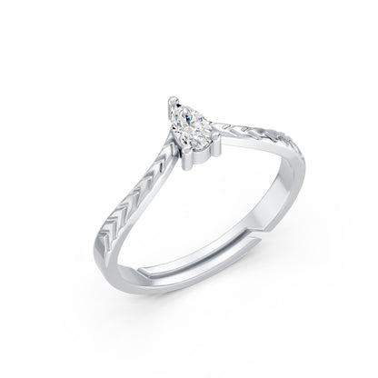 Pear-Cut Solitaire Chevron Rhodium Plated Ring