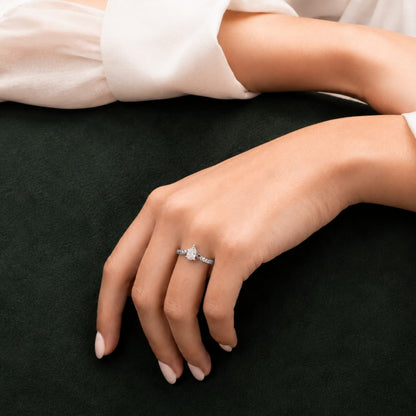 Pear-Cut Solitaire Chevron Rhodium Plated Ring