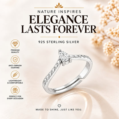 Pear-Cut Solitaire Chevron Rhodium Plated Ring