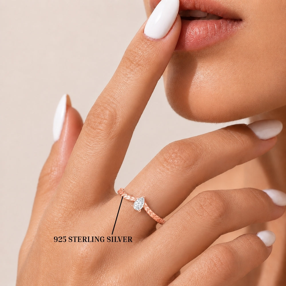 Pear-Cut Solitaire Chevron Rose Gold Plated Ring