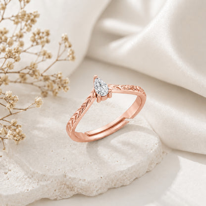 Pear-Cut Solitaire Chevron Rose Gold Plated Ring