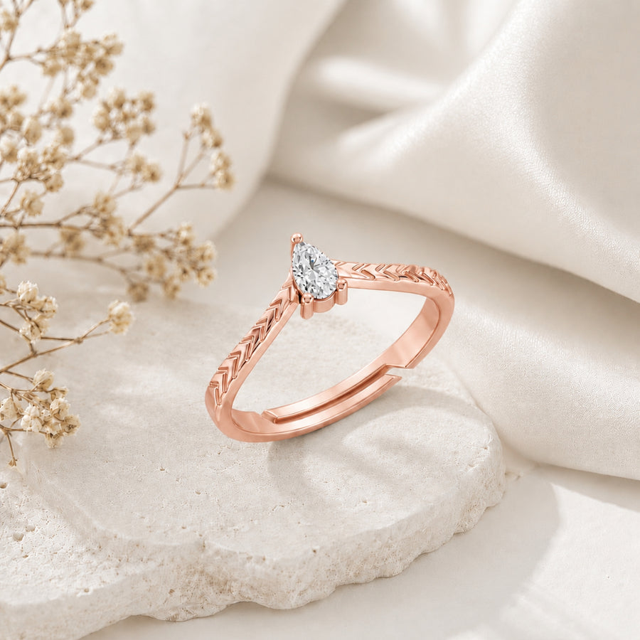 Pear-Cut Solitaire Chevron Rose Gold Plated Ring