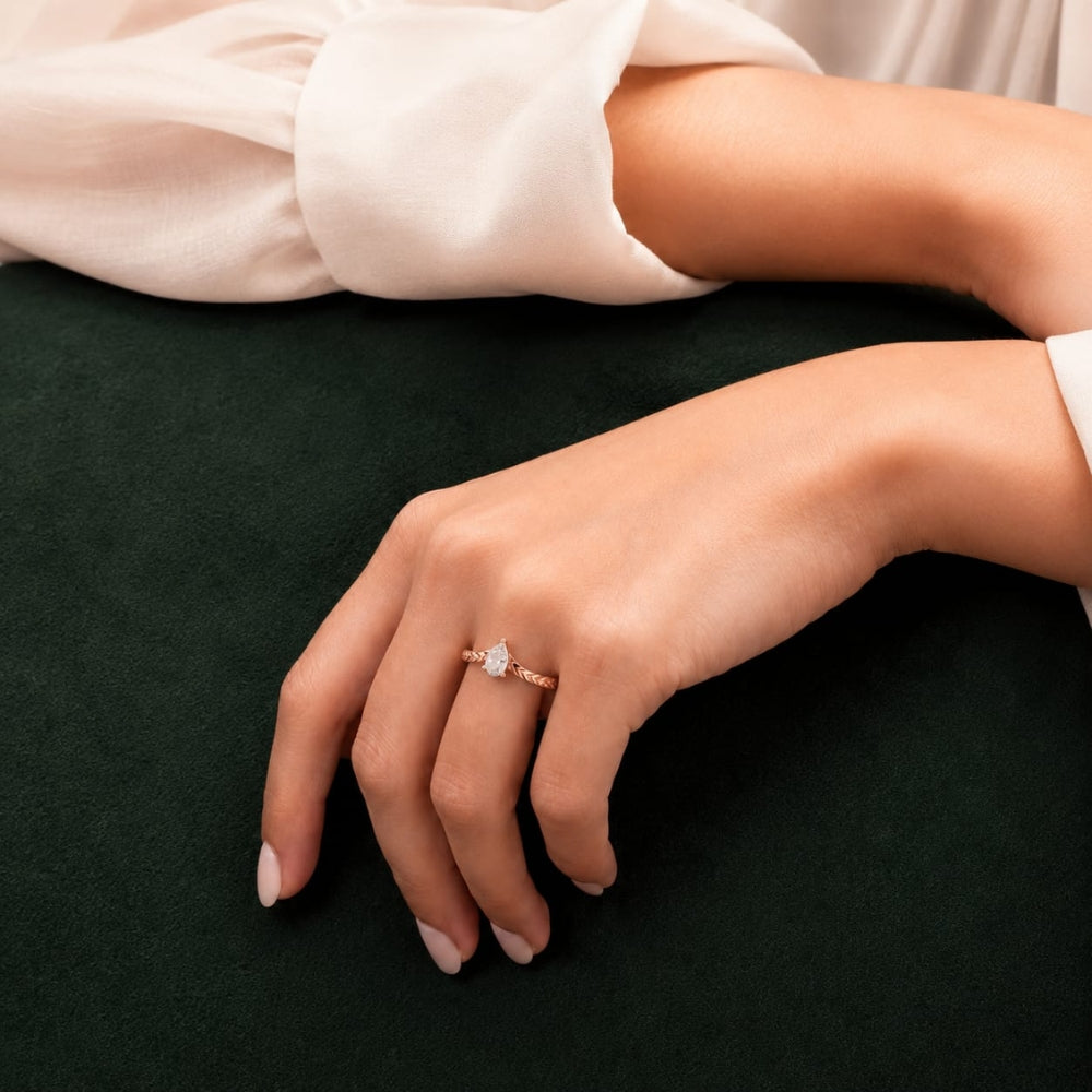 Pear-Cut Solitaire Chevron Rose Gold Plated Ring