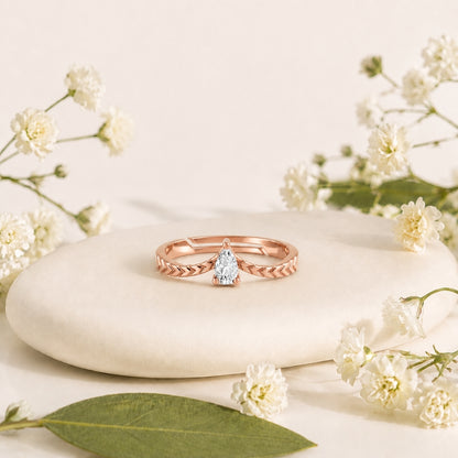 Pear-Cut Solitaire Chevron Rose Gold Plated Ring