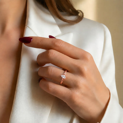 Pear-Cut Solitaire Chevron Rose Gold Plated Ring