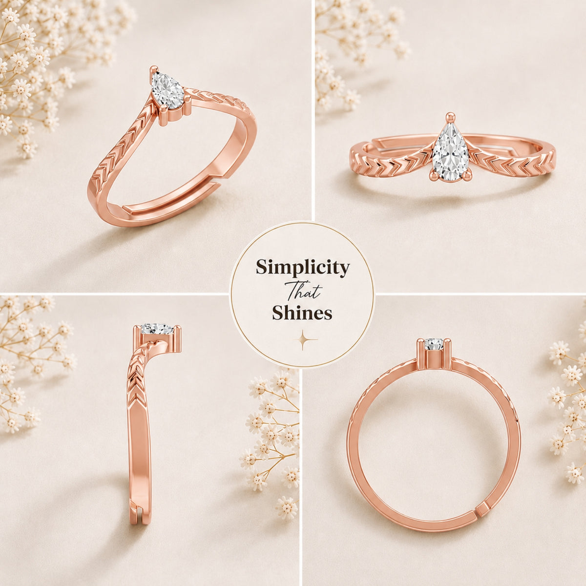 Pear-Cut Solitaire Chevron Rose Gold Plated Ring