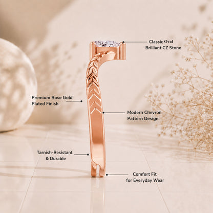 Pear-Cut Solitaire Chevron Rose Gold Plated Ring