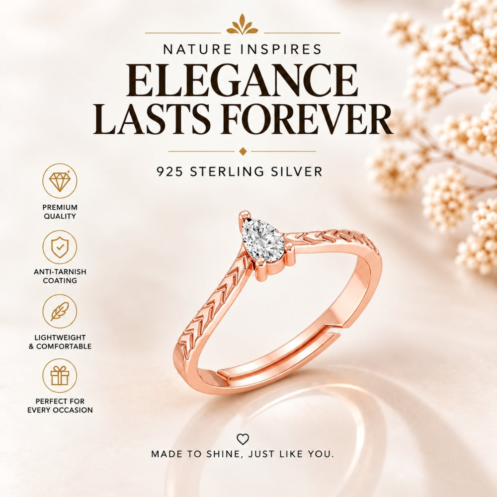 Pear-Cut Solitaire Chevron Rose Gold Plated Ring