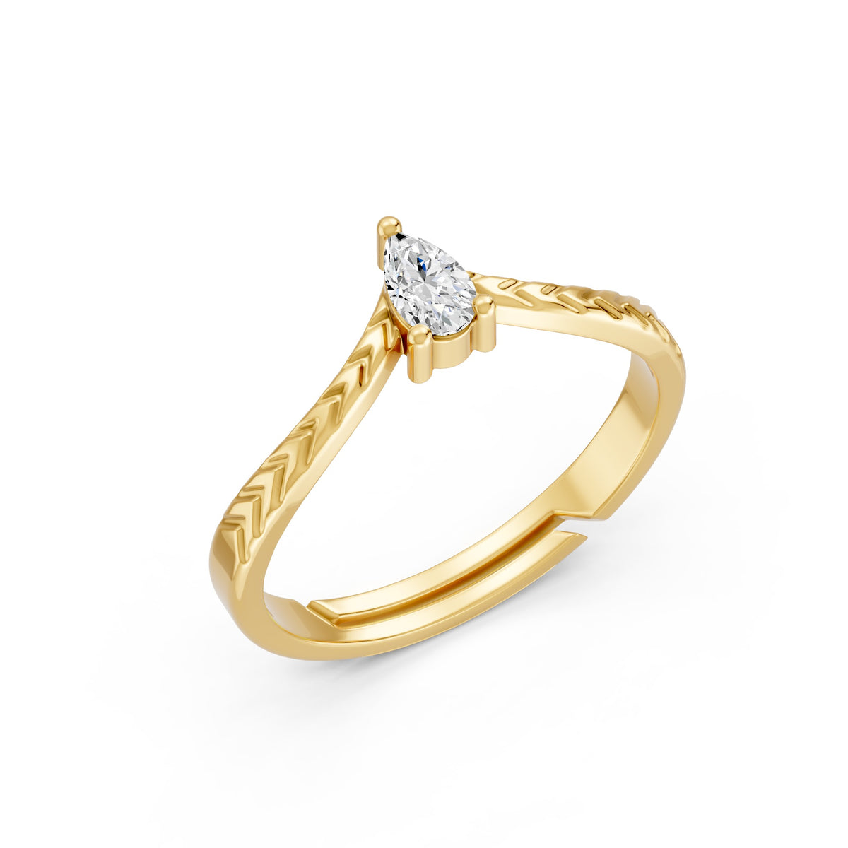 Pear-Cut Solitaire Chevron Gold Plated Ring