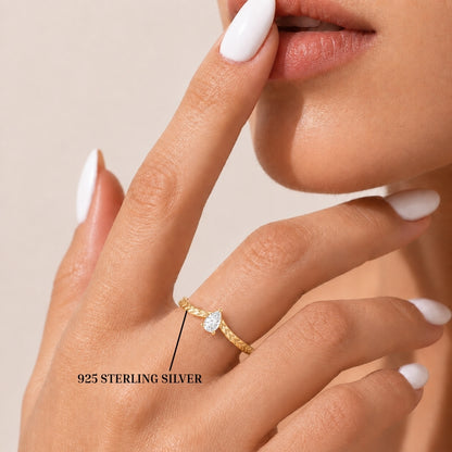 Pear-Cut Solitaire Chevron Gold Plated Ring