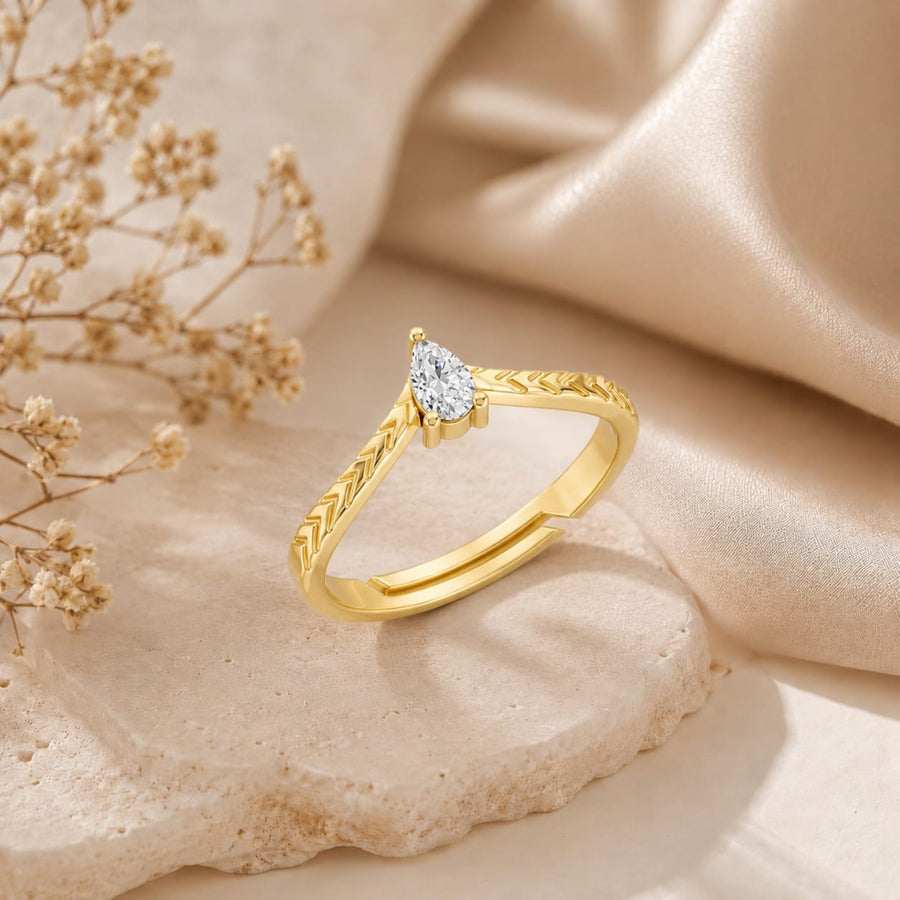 Pear-Cut Solitaire Chevron Gold Plated Ring
