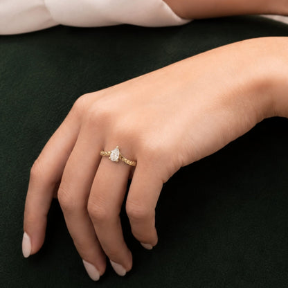 Pear-Cut Solitaire Chevron Gold Plated Ring