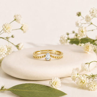 Pear-Cut Solitaire Chevron Gold Plated Ring