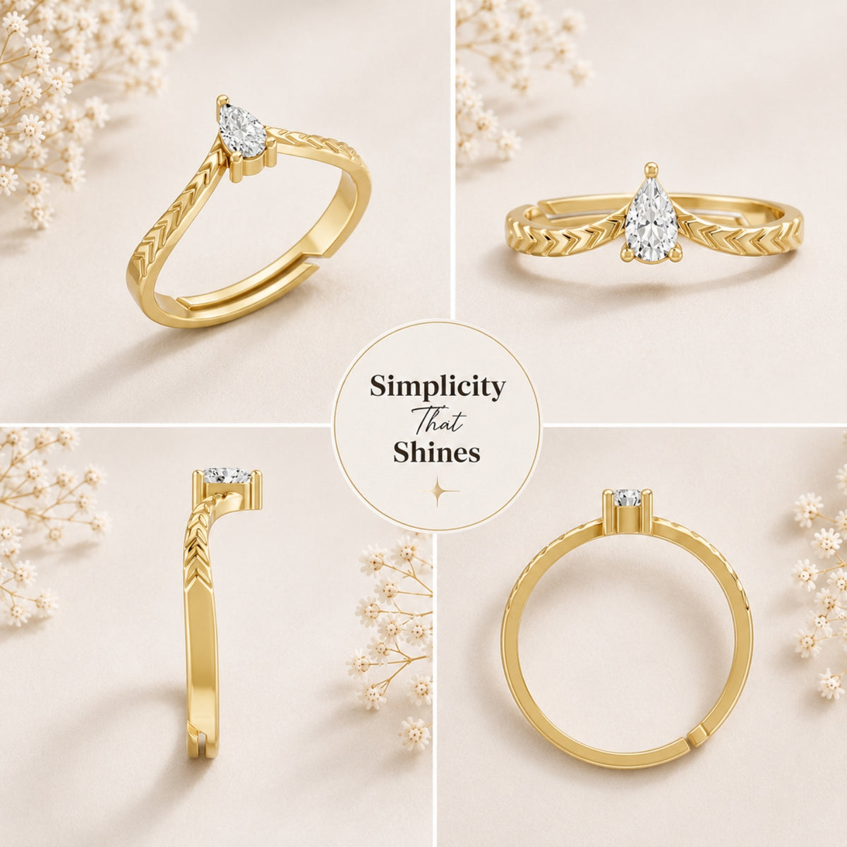 Pear-Cut Solitaire Chevron Gold Plated Ring