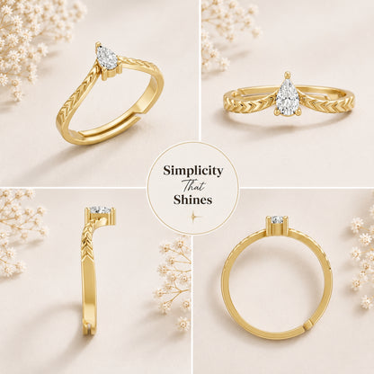 Pear-Cut Solitaire Chevron Gold Plated Ring