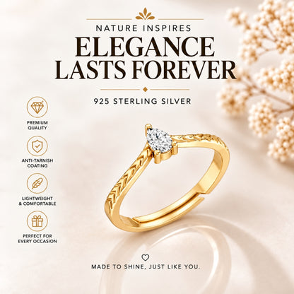 Pear-Cut Solitaire Chevron Gold Plated Ring