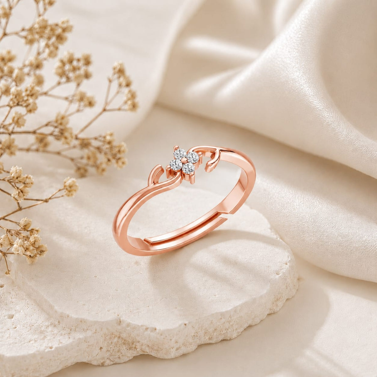 Four-Petal Floral Cluster Rose Gold Plated Ring