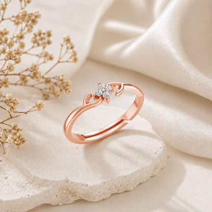 Four-Petal Floral Cluster Rose Gold Plated Ring
