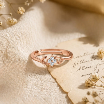 Four-Petal Floral Cluster Rose Gold Plated Ring
