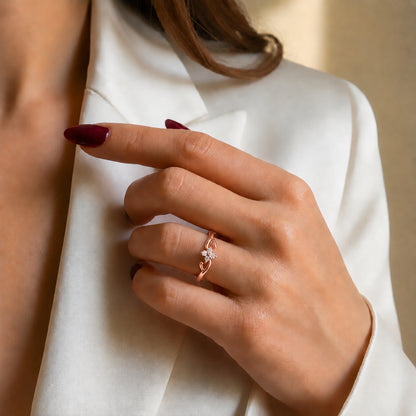 Four-Petal Floral Cluster Rose Gold Plated Ring