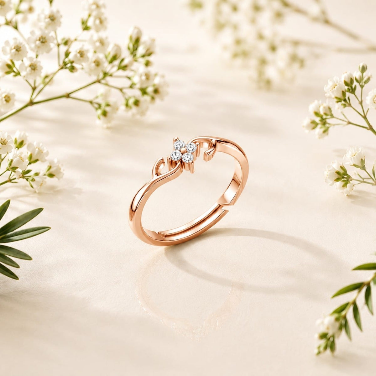 Four-Petal Floral Cluster Rose Gold Plated Ring