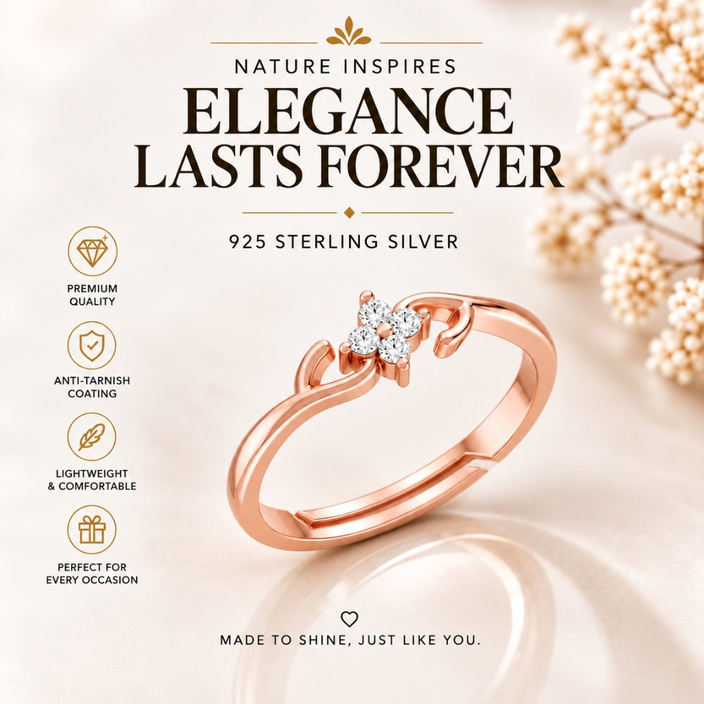Four-Petal Floral Cluster Rose Gold Plated Ring