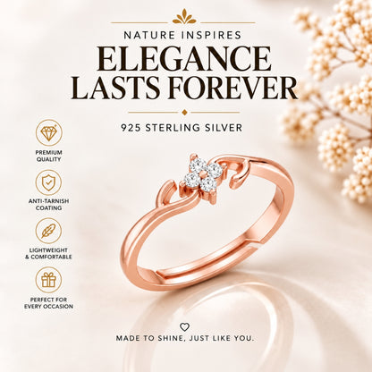 Four-Petal Floral Cluster Rose Gold Plated Ring