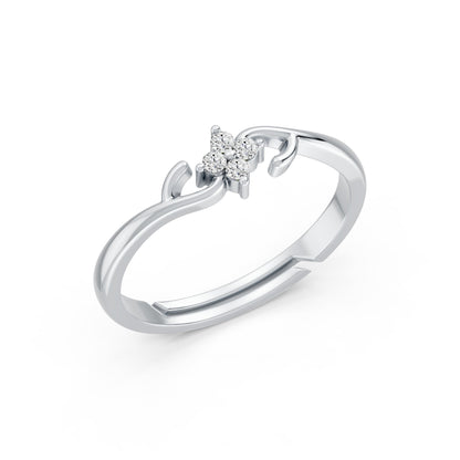 Four-Petal Floral Cluster Rhodium Plated Ring