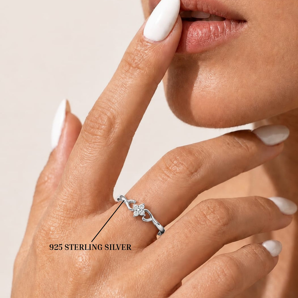 Four-Petal Floral Cluster Rhodium Plated Ring