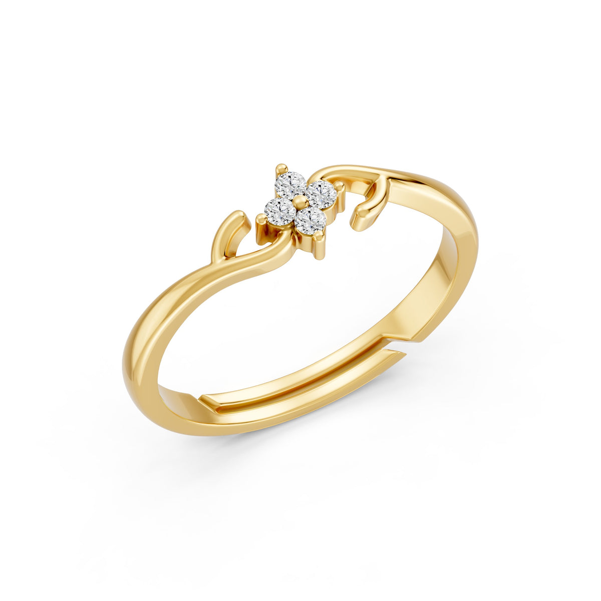 Four-Petal Floral Cluster Gold Plated Ring