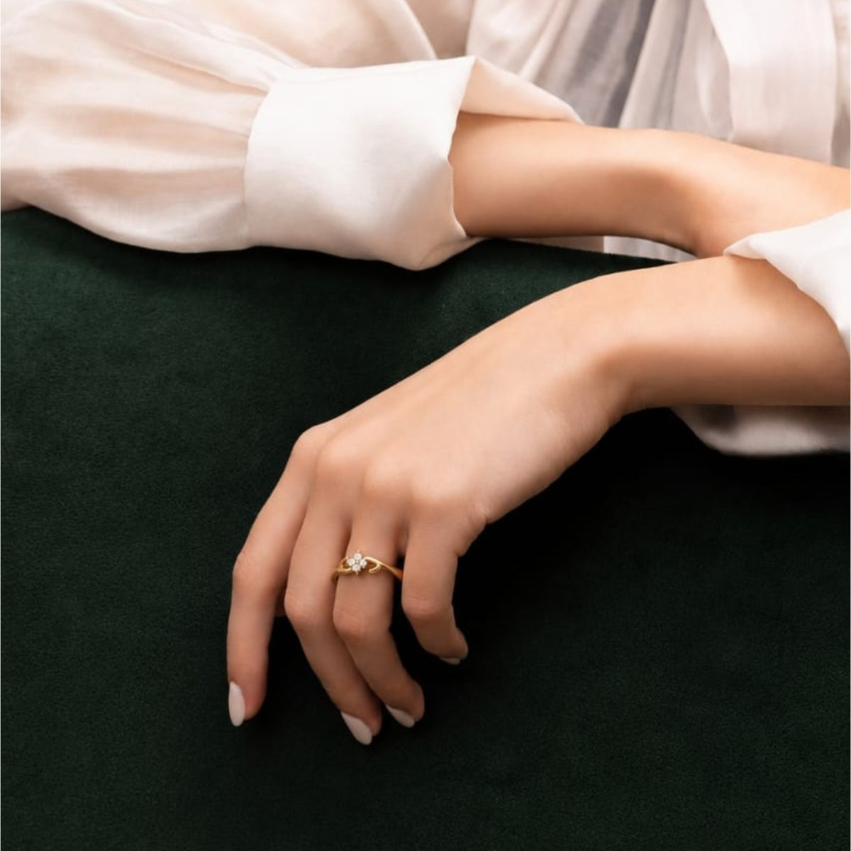 Four-Petal Floral Cluster Gold Plated Ring