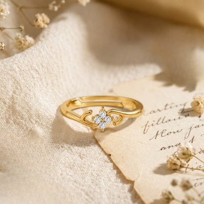Four-Petal Floral Cluster Gold Plated Ring