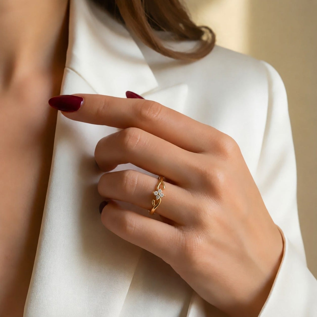 Four-Petal Floral Cluster Gold Plated Ring