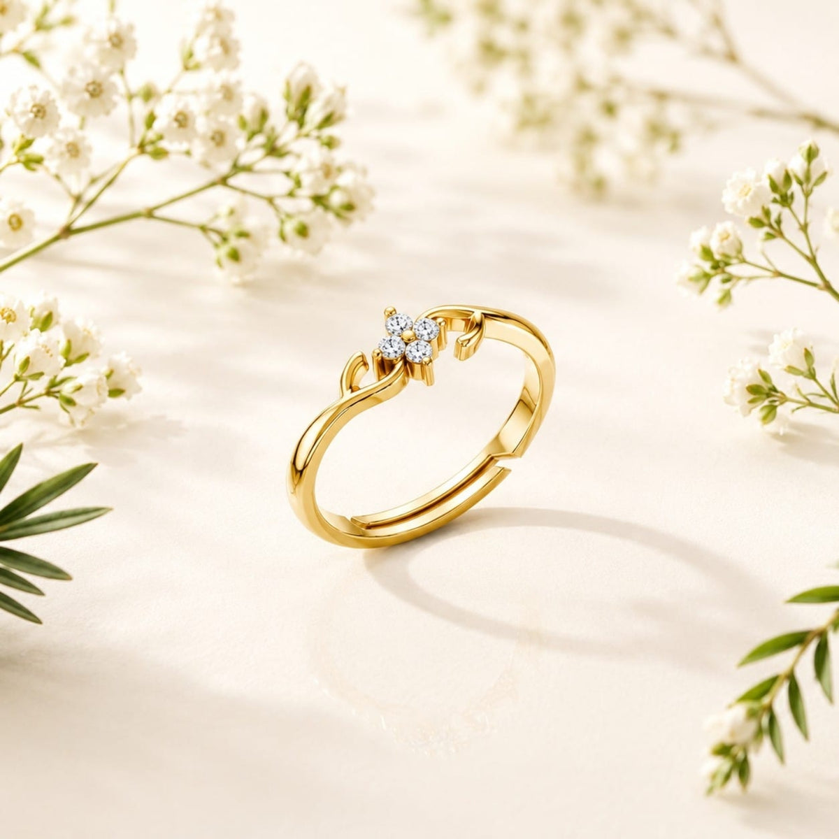 Four-Petal Floral Cluster Gold Plated Ring