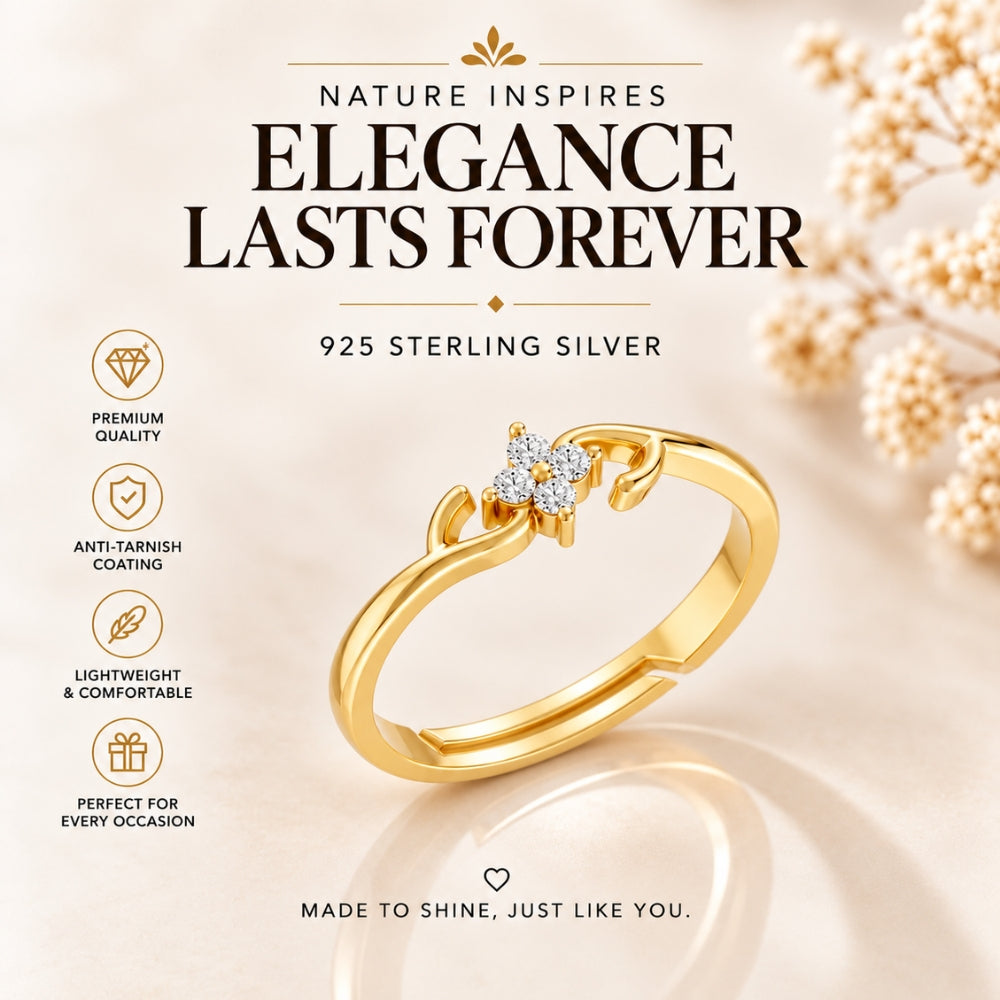 Four-Petal Floral Cluster Gold Plated Ring