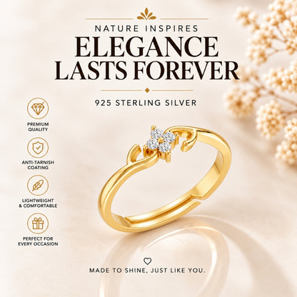 Four-Petal Floral Cluster Gold Plated Ring