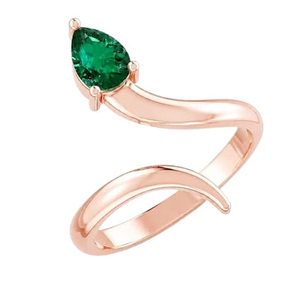 Pear-Cut Emerald Bypass Rose gold Plated Ring
