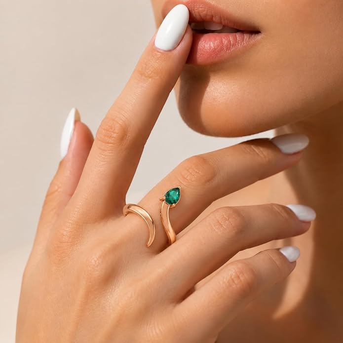 Pear-Cut Emerald Bypass Rose gold Plated Ring