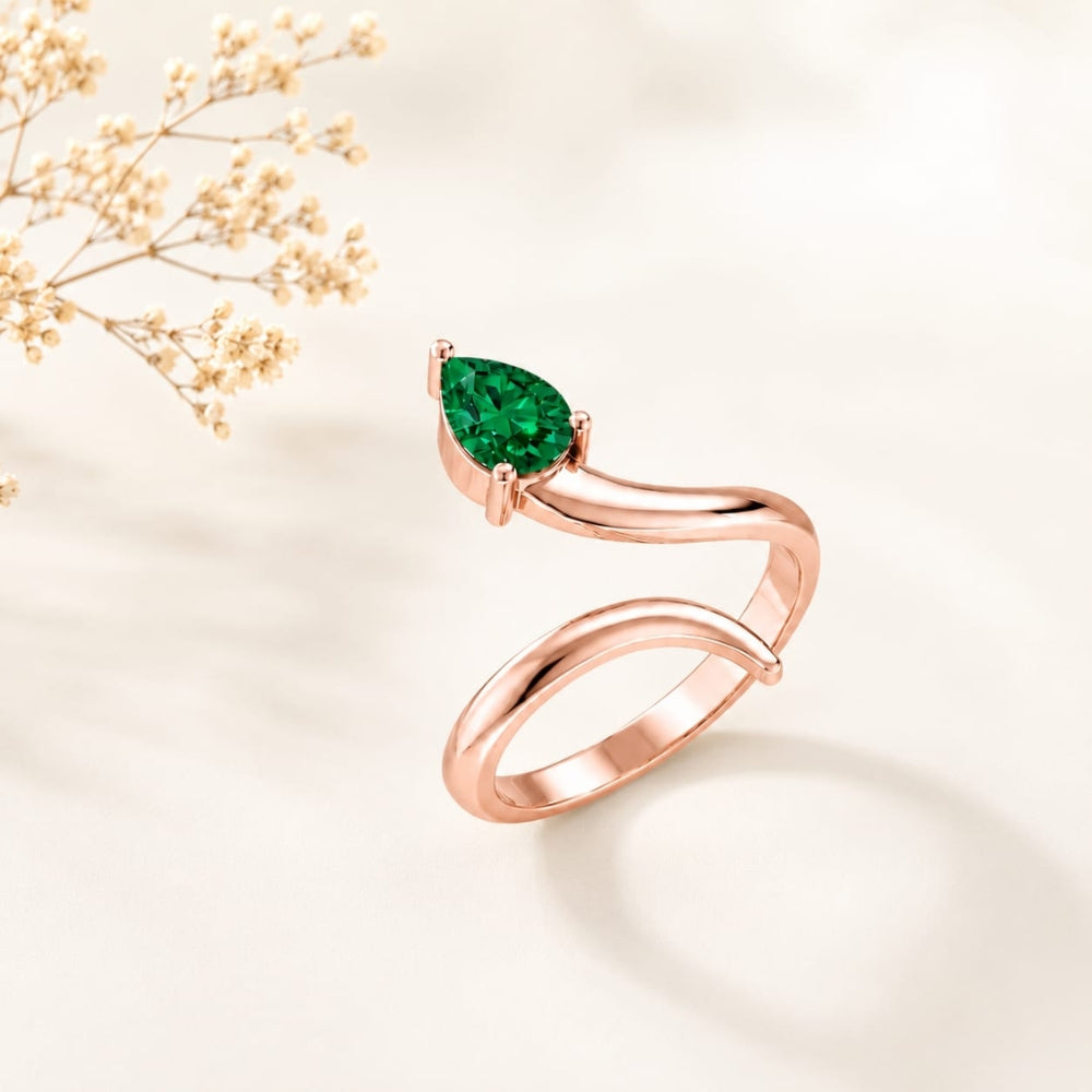 Pear-Cut Emerald Bypass Rose gold Plated Ring