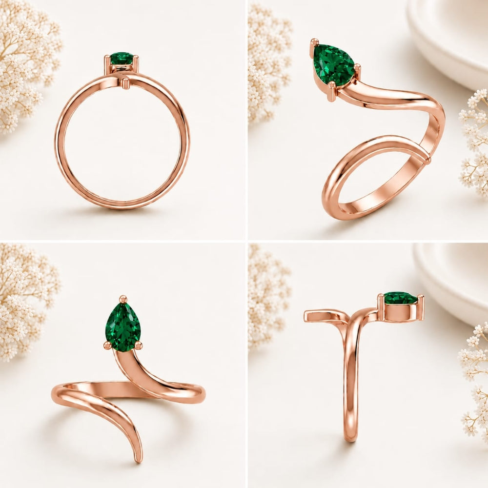 Pear-Cut Emerald Bypass Rose gold Plated Ring
