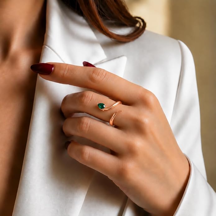 Pear-Cut Emerald Bypass Rose gold Plated Ring