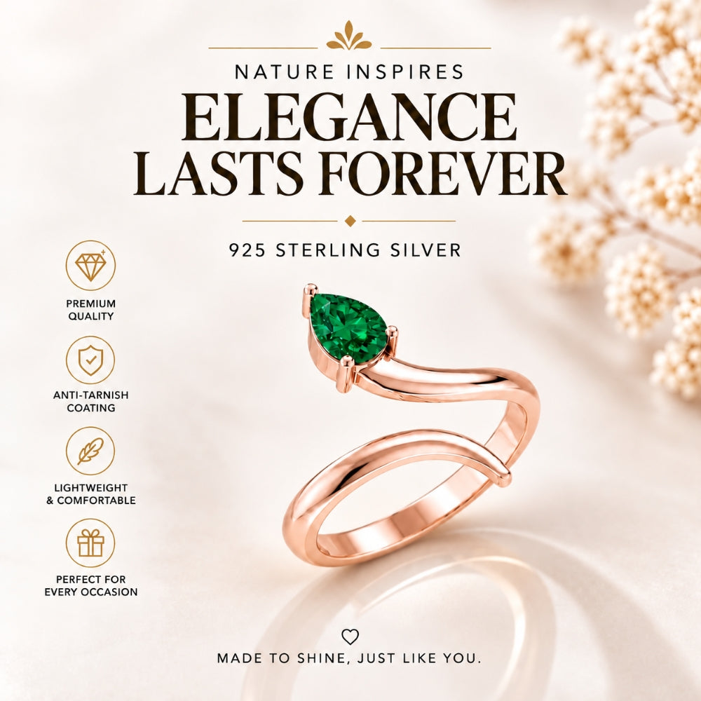 Pear-Cut Emerald Bypass Rose gold Plated Ring