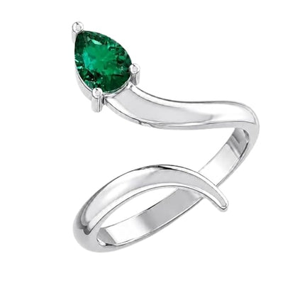 Pear-Cut Emerald Bypass Rhodium Plated Ring