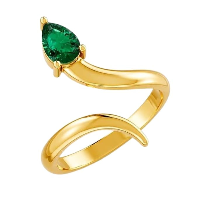 Pear-Cut Emerald Bypass Gold Plated Ring