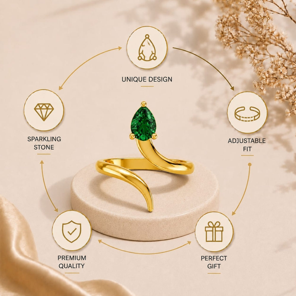 Pear-Cut Emerald Bypass Gold Plated Ring