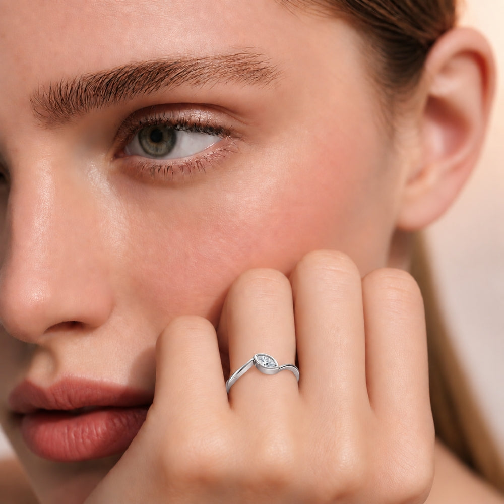 Marquise-Cut Bezel Solitaire Rhodium plated Ring