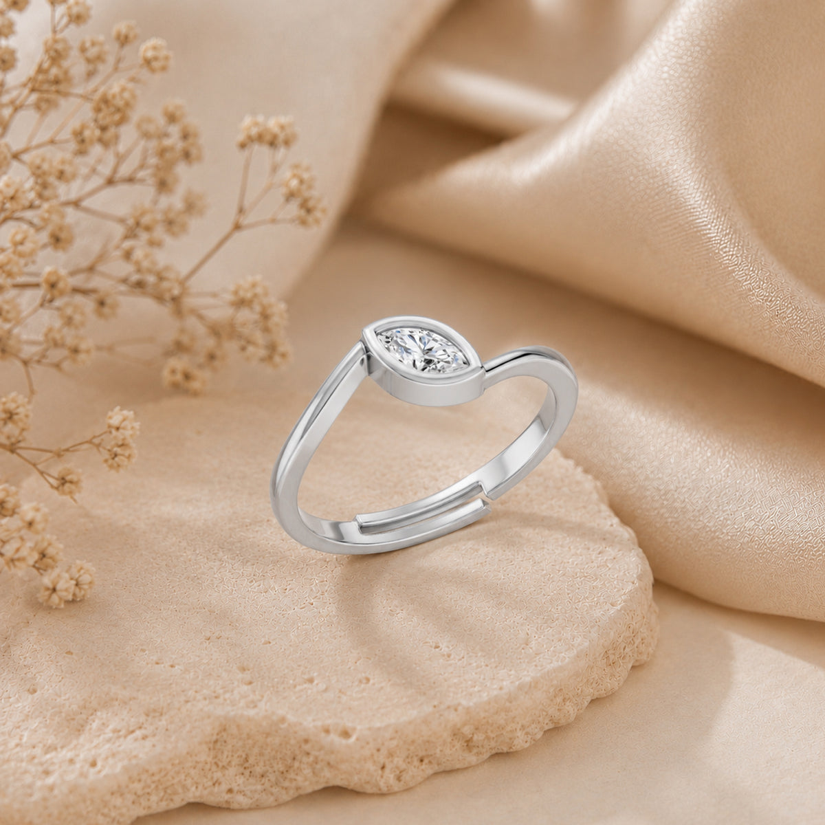 Marquise-Cut Bezel Solitaire Rhodium plated Ring